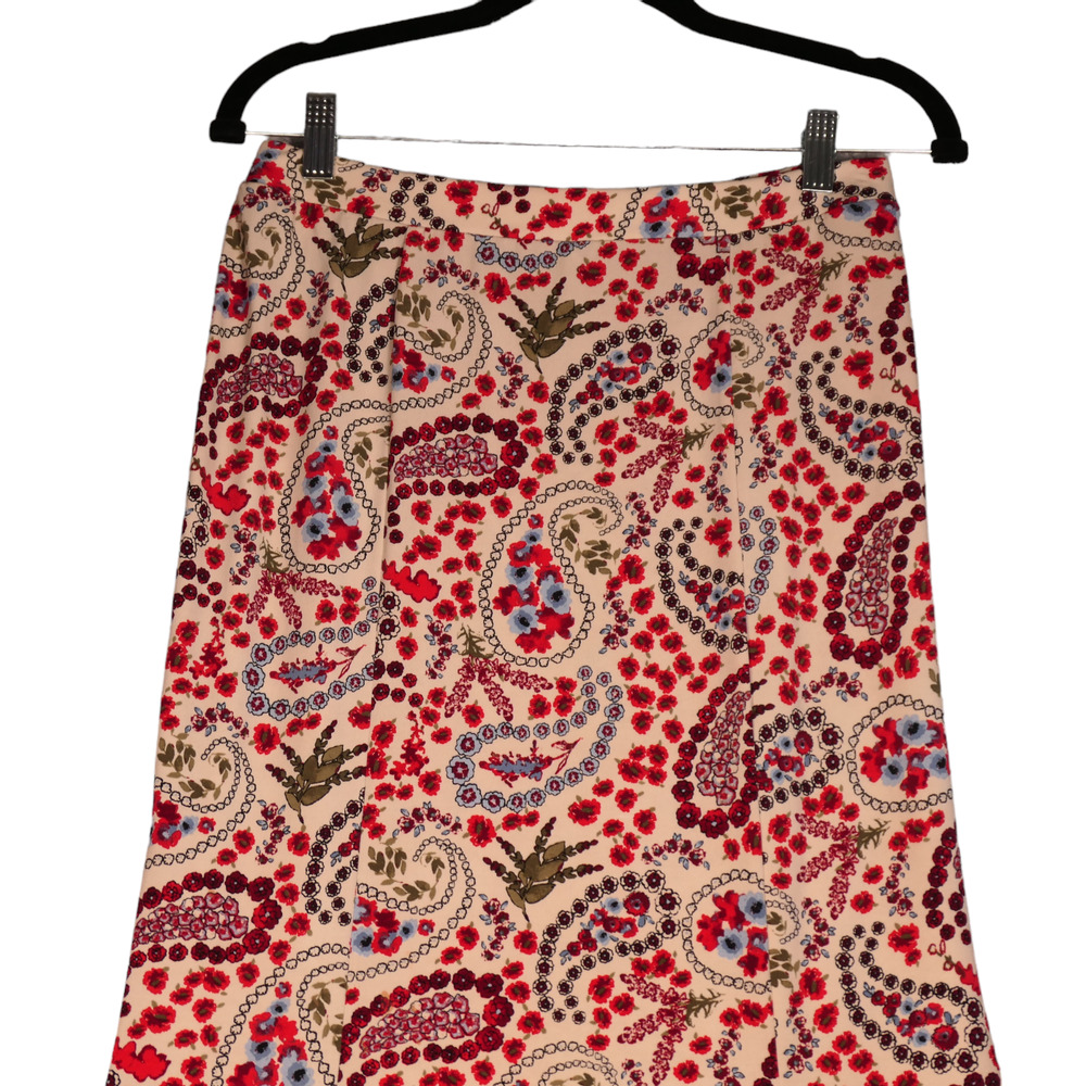 Cato Maxi Skirt Womens XS Red Ivory Floral Stretch Slinky Travel Pull On Boho - Picture 2 of 11